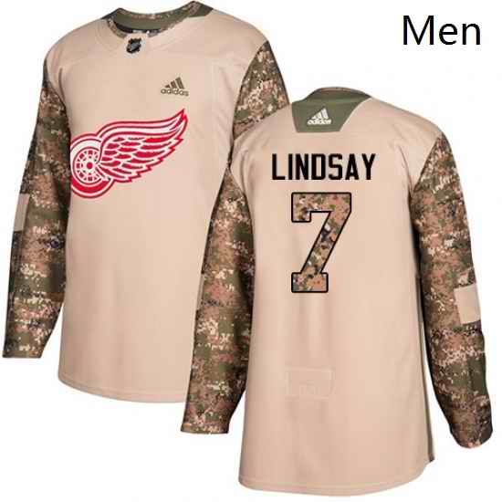 Mens Adidas Detroit Red Wings 7 Ted Lindsay Authentic Camo Veterans Day Practice NHL Jersey